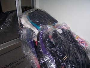 Donations all in Dry Cleaner Bags for Dress for Success